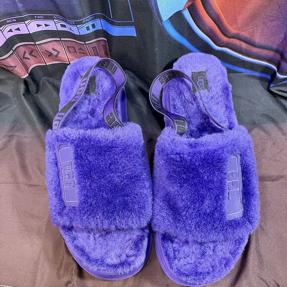 UGG Disco Slide Slippers Soft Fluffy Shoes Sandals Purple Men\'s Size 11 - OOS
